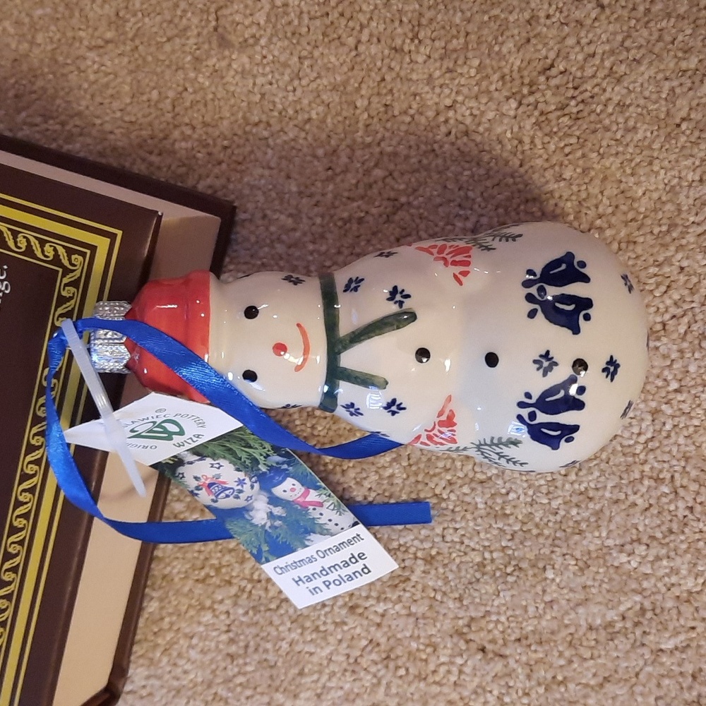 NWT.  Polish Pottery Snowman Ornament